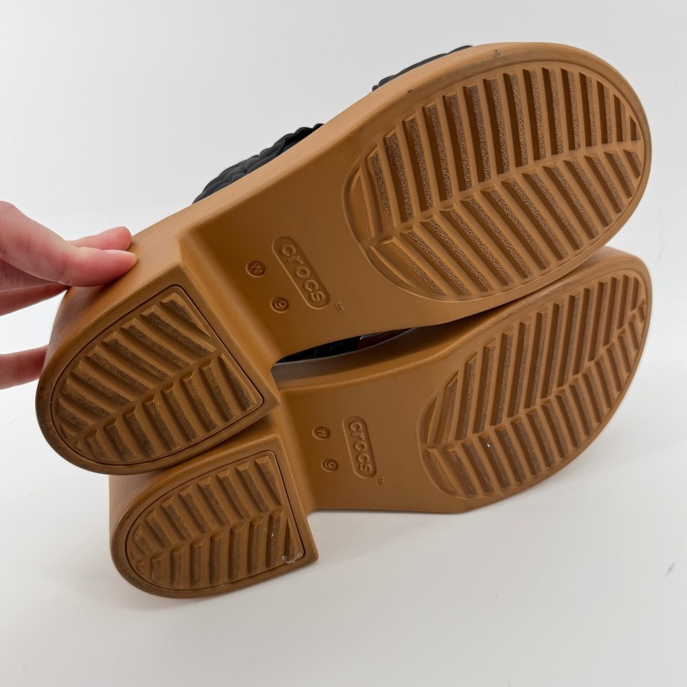 Crocs Brooklyn Woven Slide Block Heels Sandals Black Women 9 Chunky Y2K Comfy - Picture 7 of 9